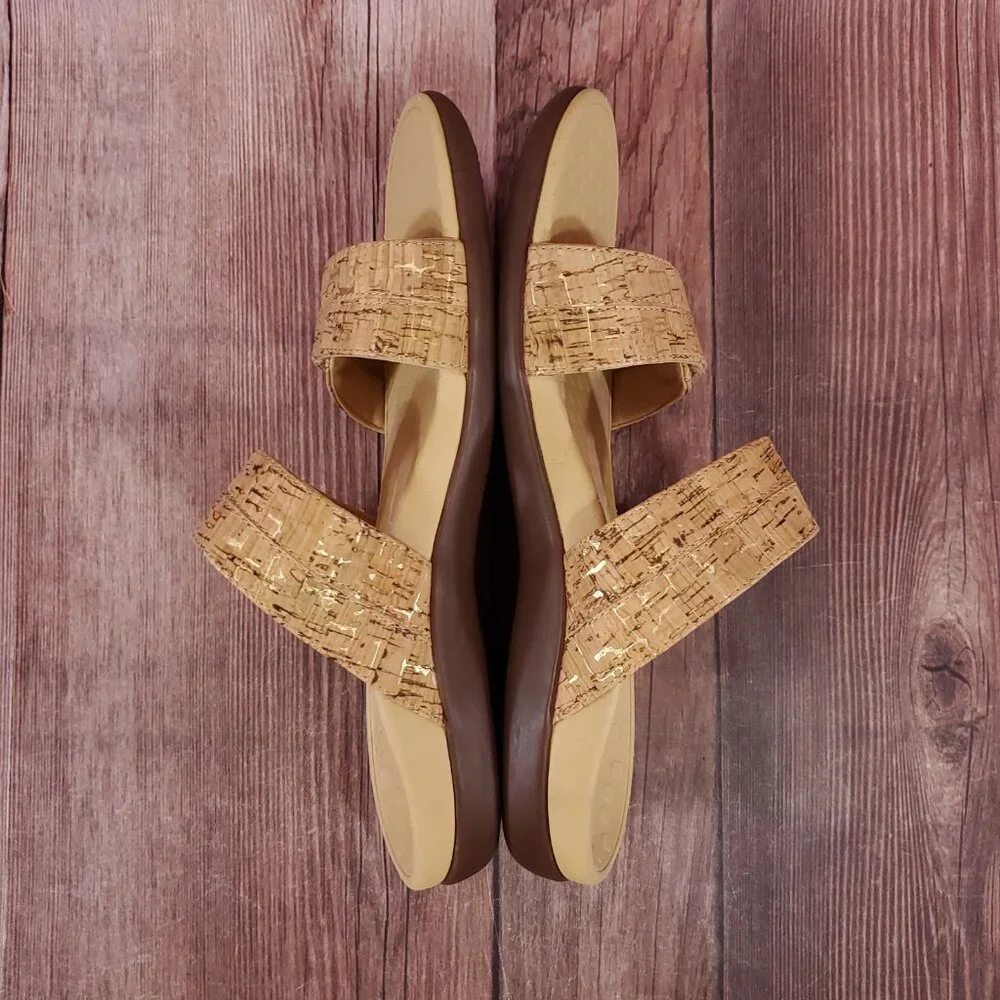 Vionic Shore Womens Size 9 Two Adjustable Straps Cork Sandals Slides Tan Comfort - Picture 10 of 14